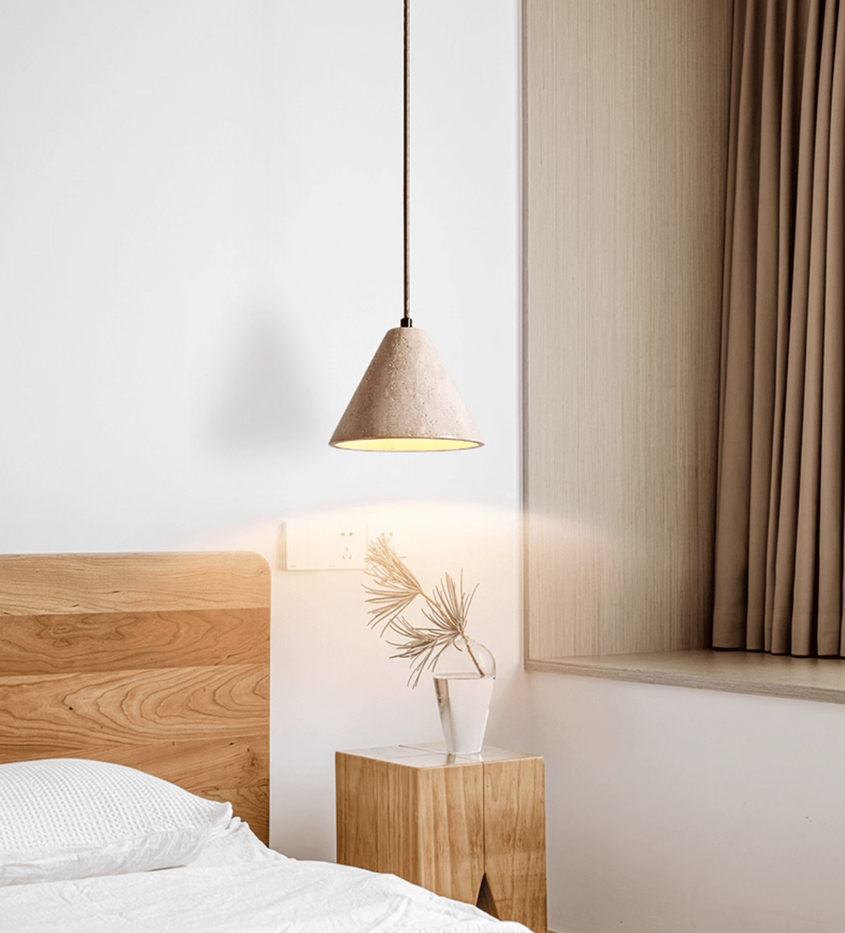 Solis Cone Travertine Pendant Light – Natural Stone Hanging Lamp