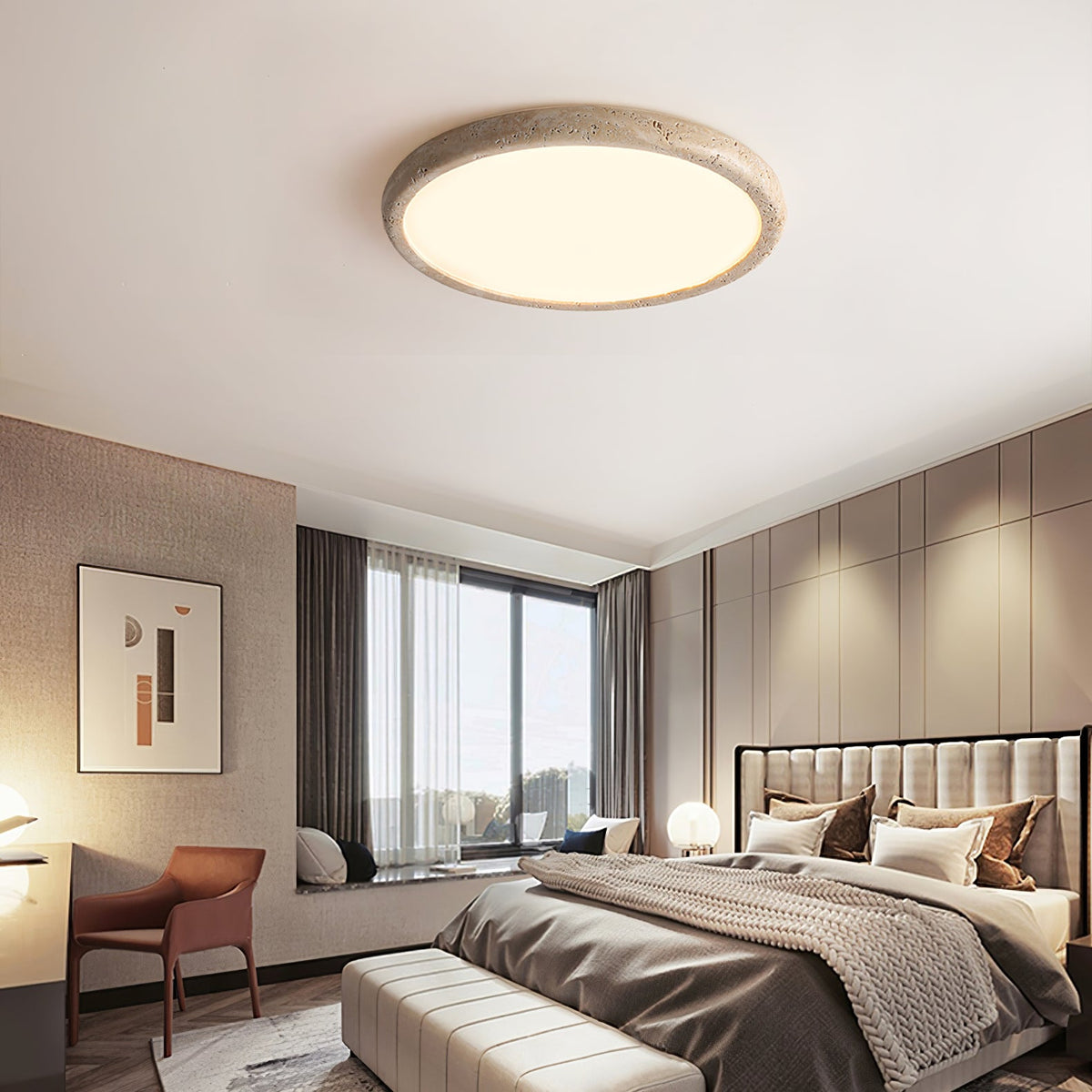 Solis Horizon Ceiling Light in Yellow Travertine | Modern Flush Mount LED