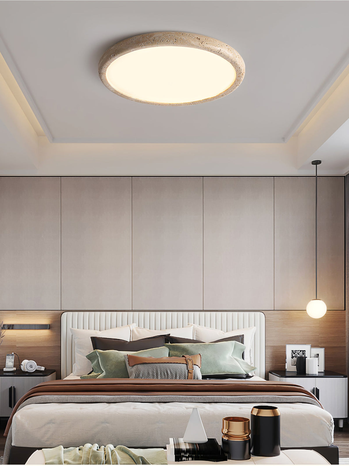 Solis Horizon Ceiling Light in Yellow Travertine | Modern Flush Mount LED