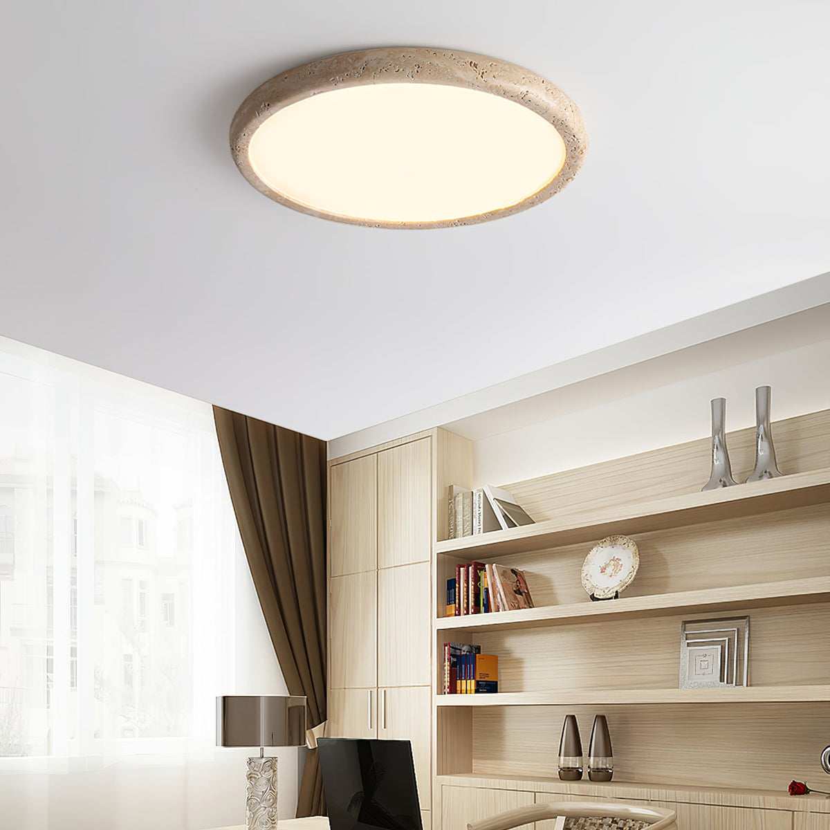 Solis Horizon Ceiling Light in Yellow Travertine | Modern Flush Mount LED