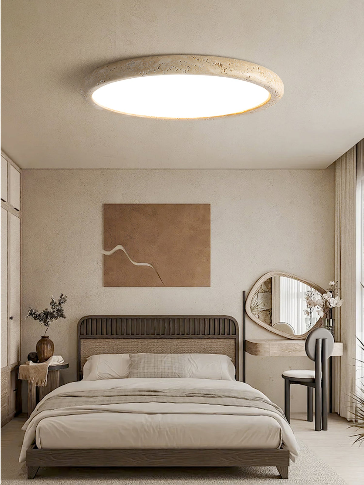 Solis Horizon Ceiling Light in Yellow Travertine | Modern Flush Mount LED