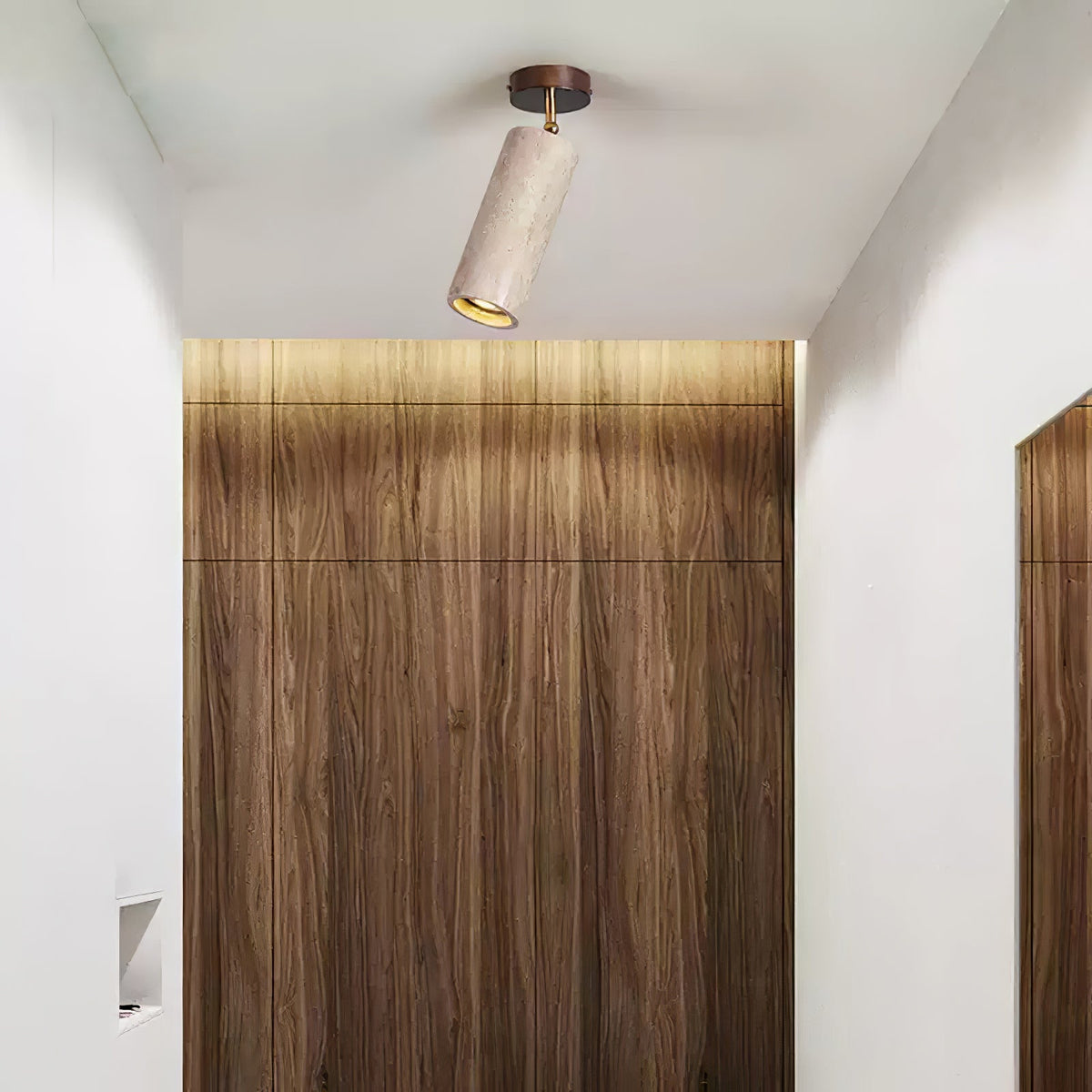 Solis Stone Spotlight in Travertine and Walnut Wood