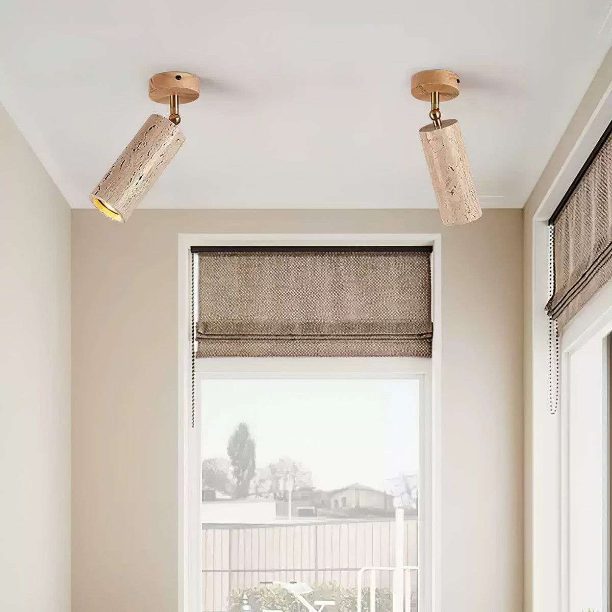 Solis Stone Spotlight in Travertine and Walnut Wood