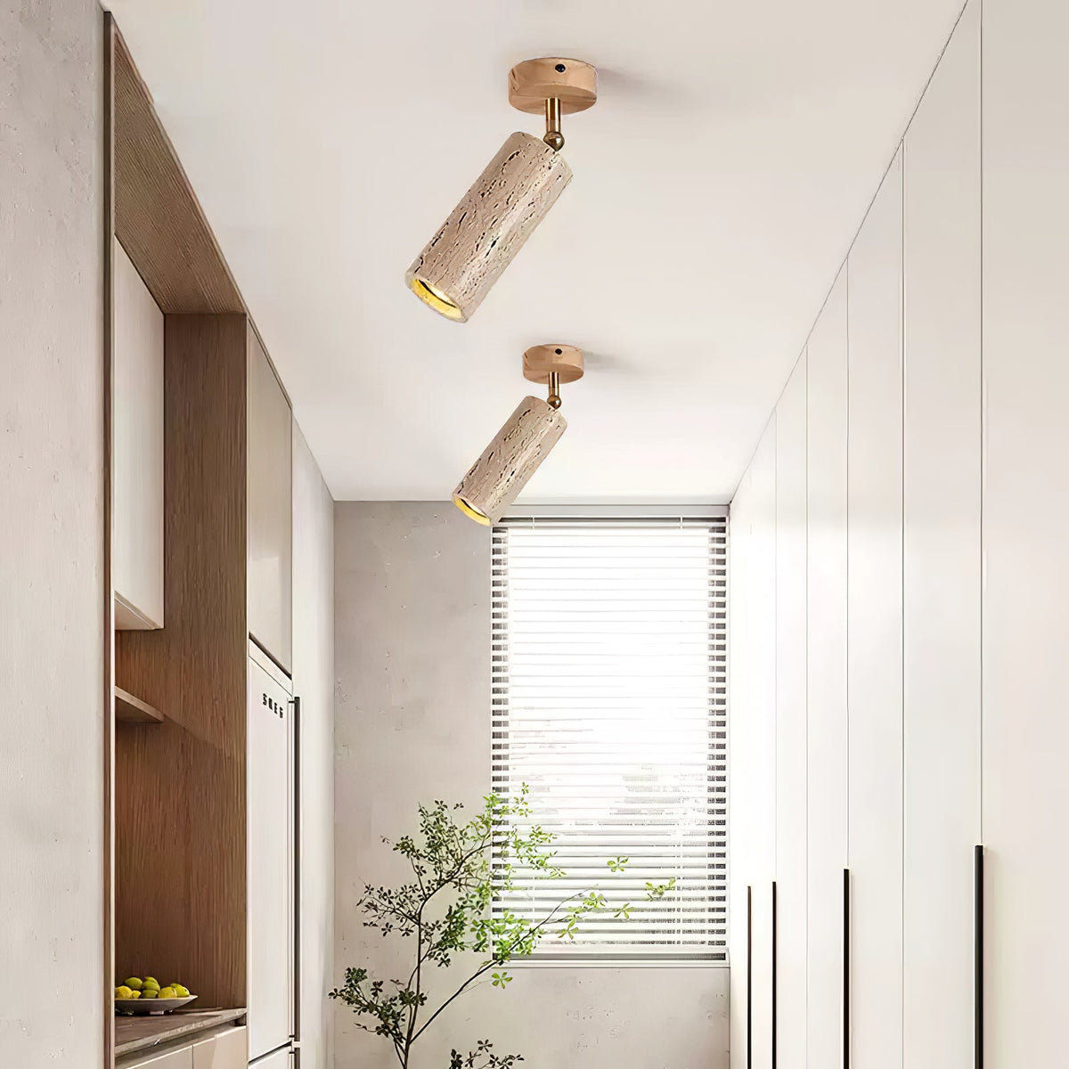 Solis Stone Spotlight in Travertine and Walnut Wood