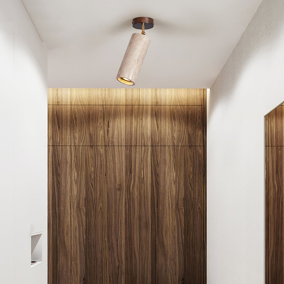 Solis Stone Spotlight in Travertine and Walnut Wood