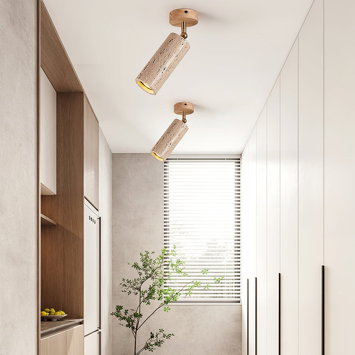 Solis Stone Spotlight in Travertine and Walnut Wood
