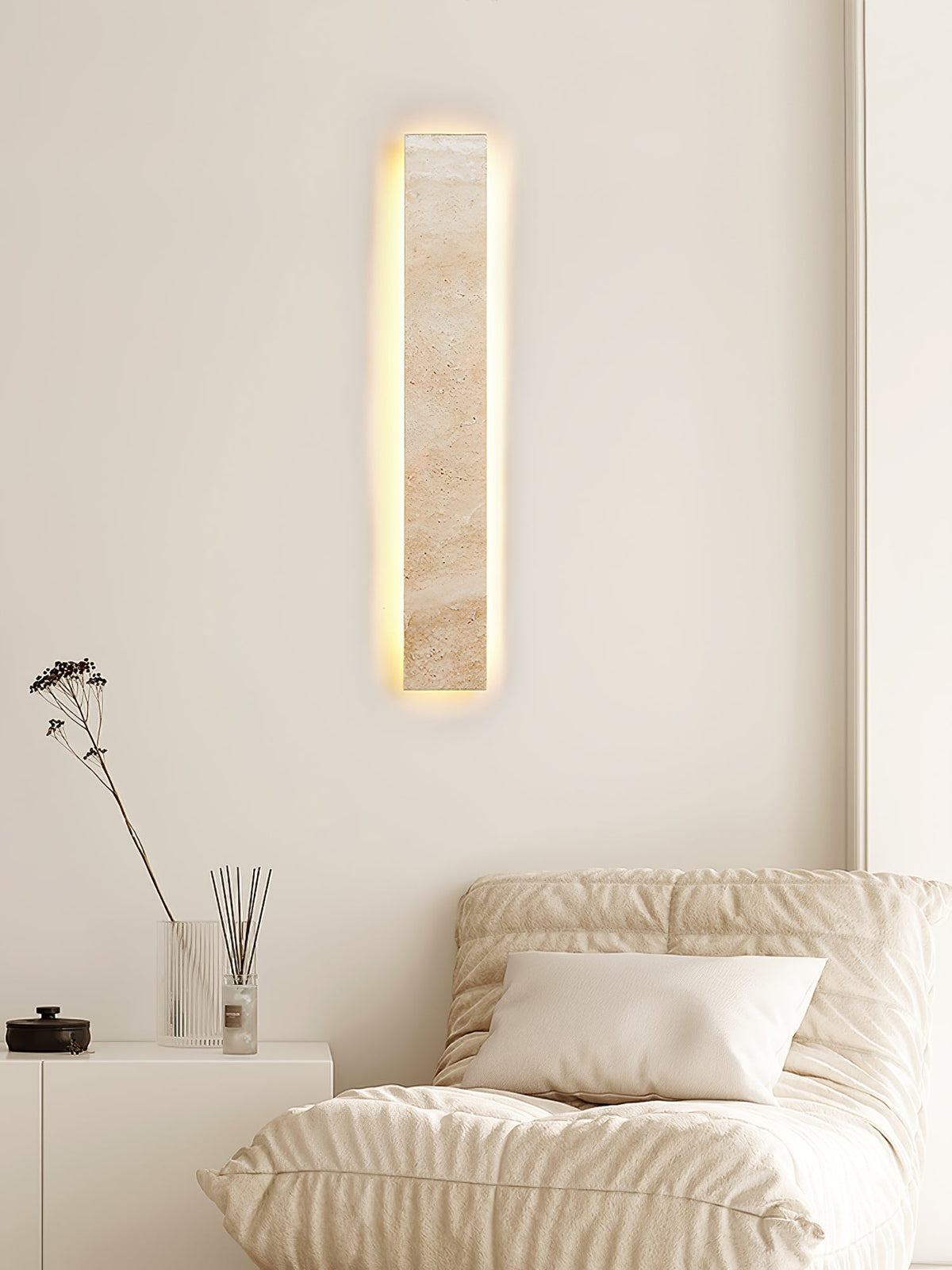 Solis Stone Wall Light in Travertine – Modern LED Wall Sconce