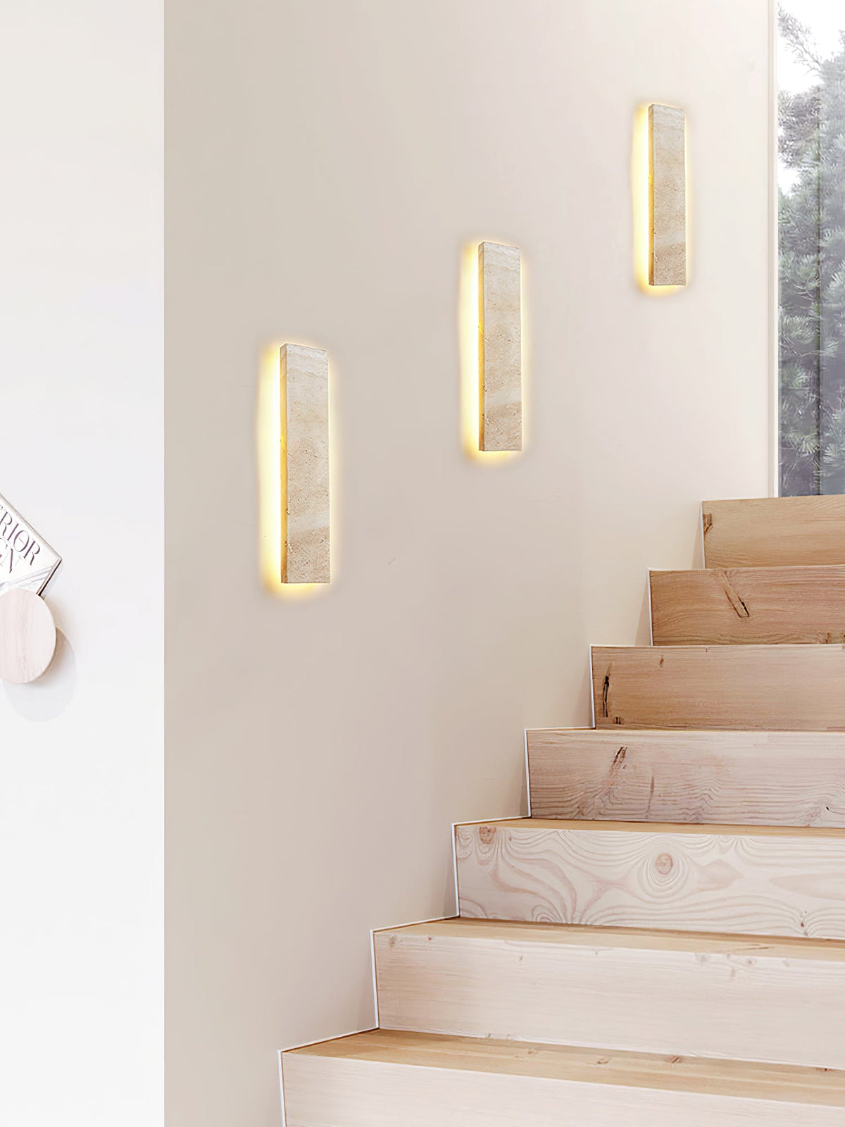 Solis Stone Wall Light in Travertine – Modern LED Wall Sconce