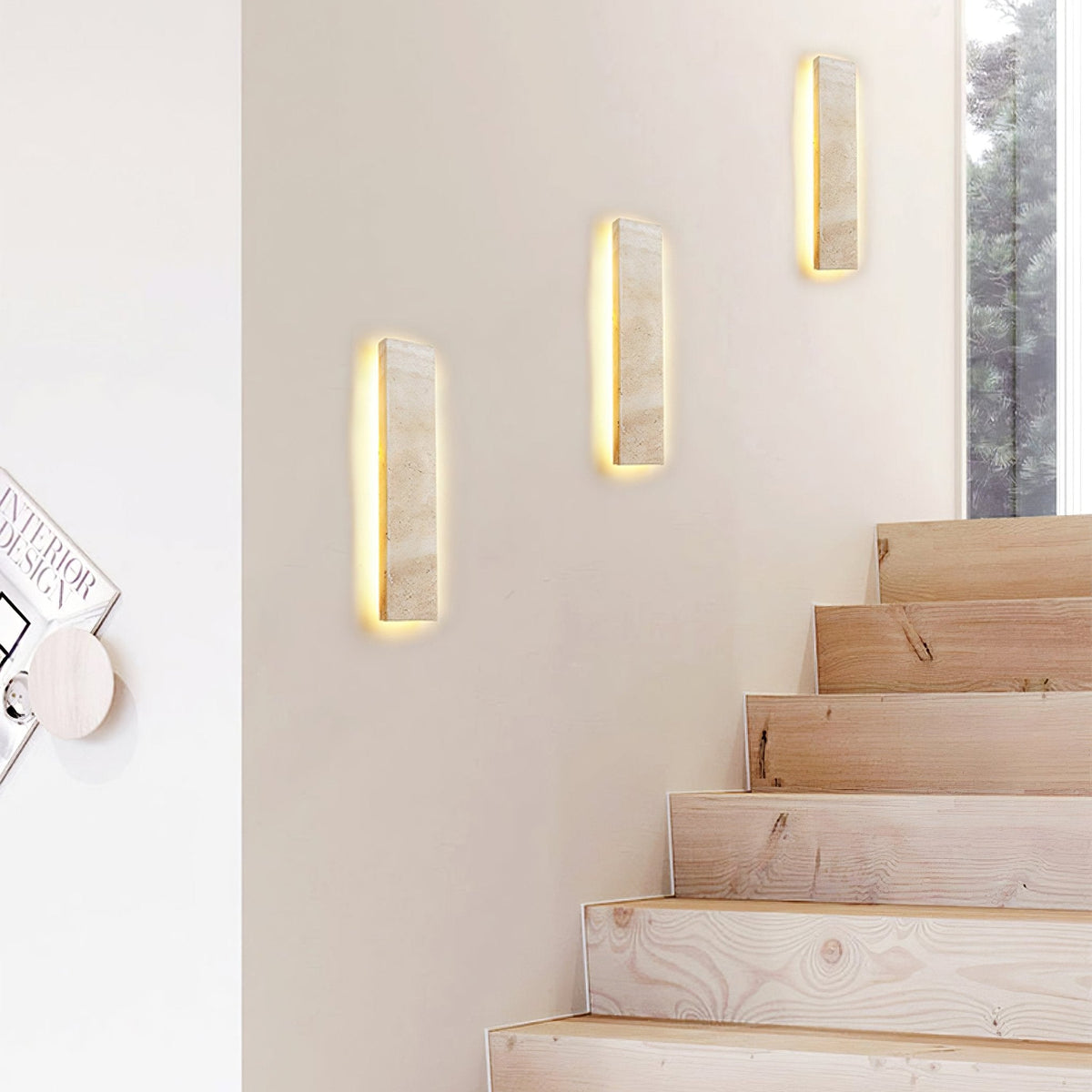 Solis Stone Wall Light in Travertine – Modern LED Wall Sconce