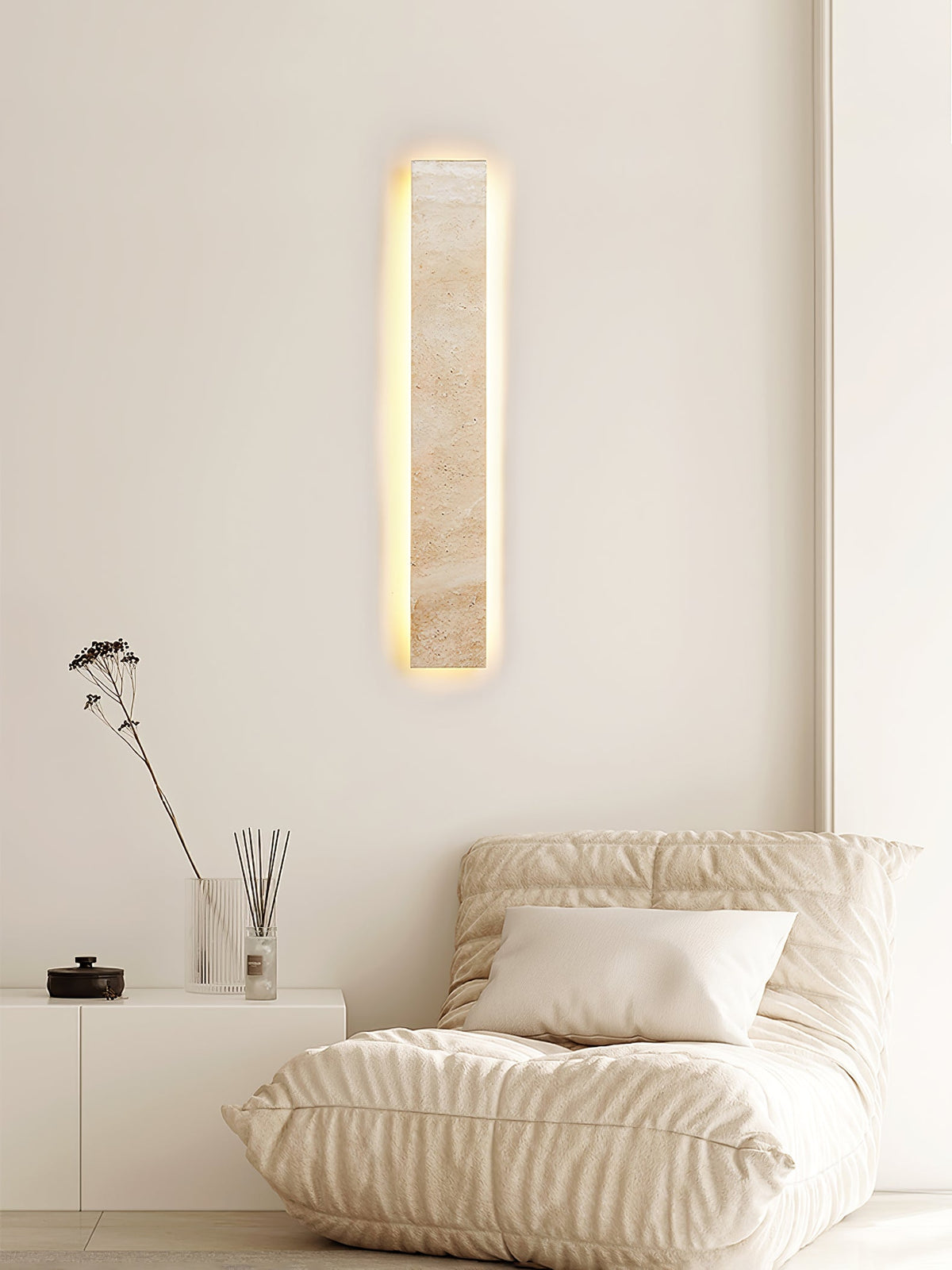 Solis Stone Wall Light in Travertine – Modern LED Wall Sconce