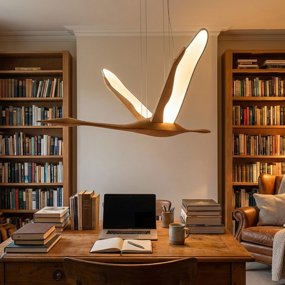 Solitude Crane Pendant Light – Modern Wood LED Chandelier