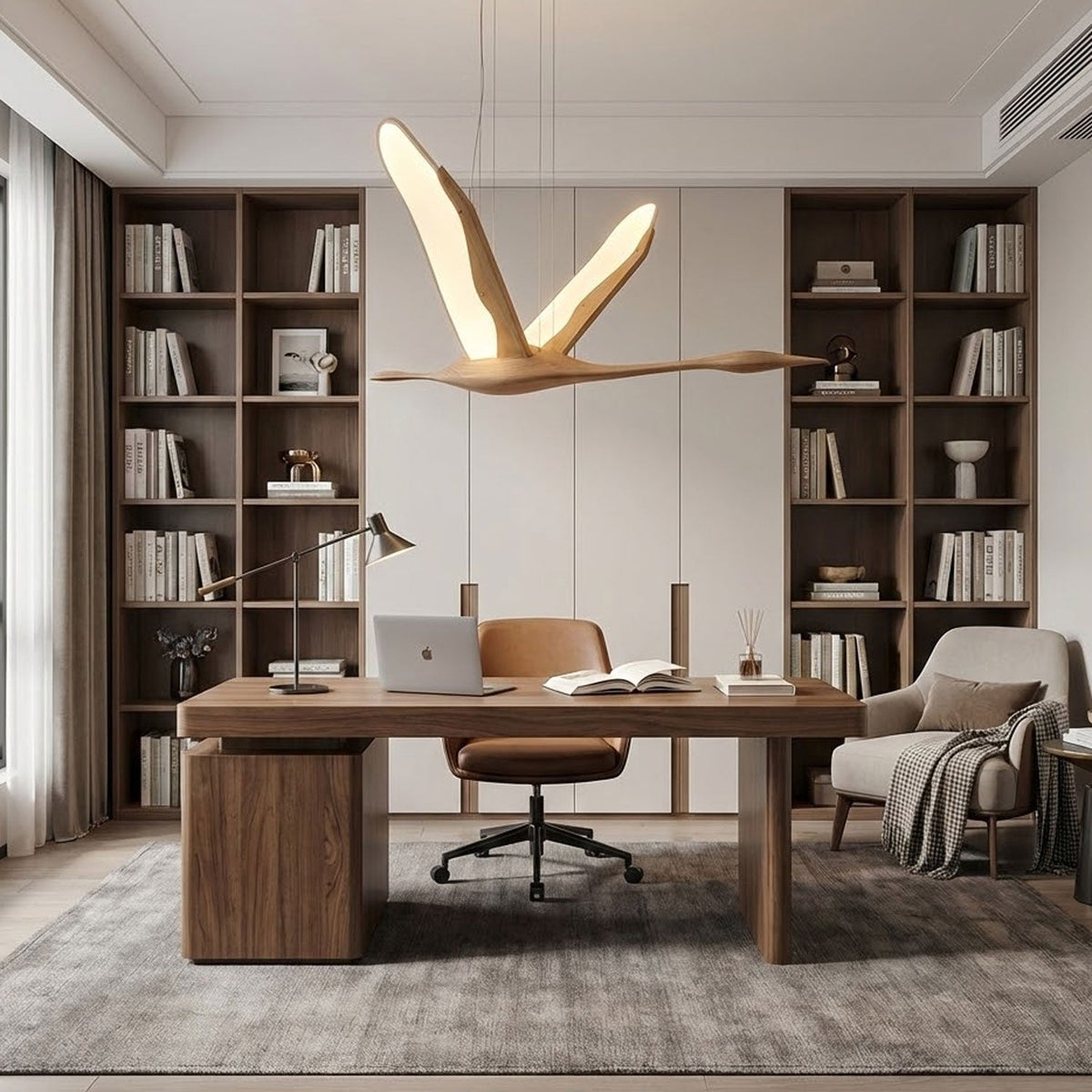 Solitude Crane Pendant Light – Modern Wood LED Chandelier