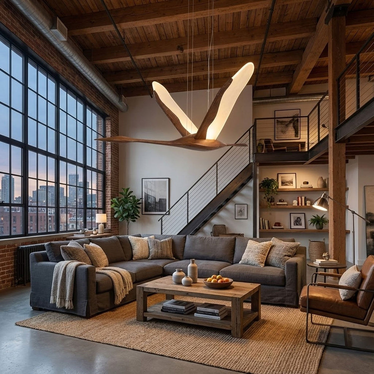 Solitude Crane Pendant Light – Modern Wood LED Chandelier