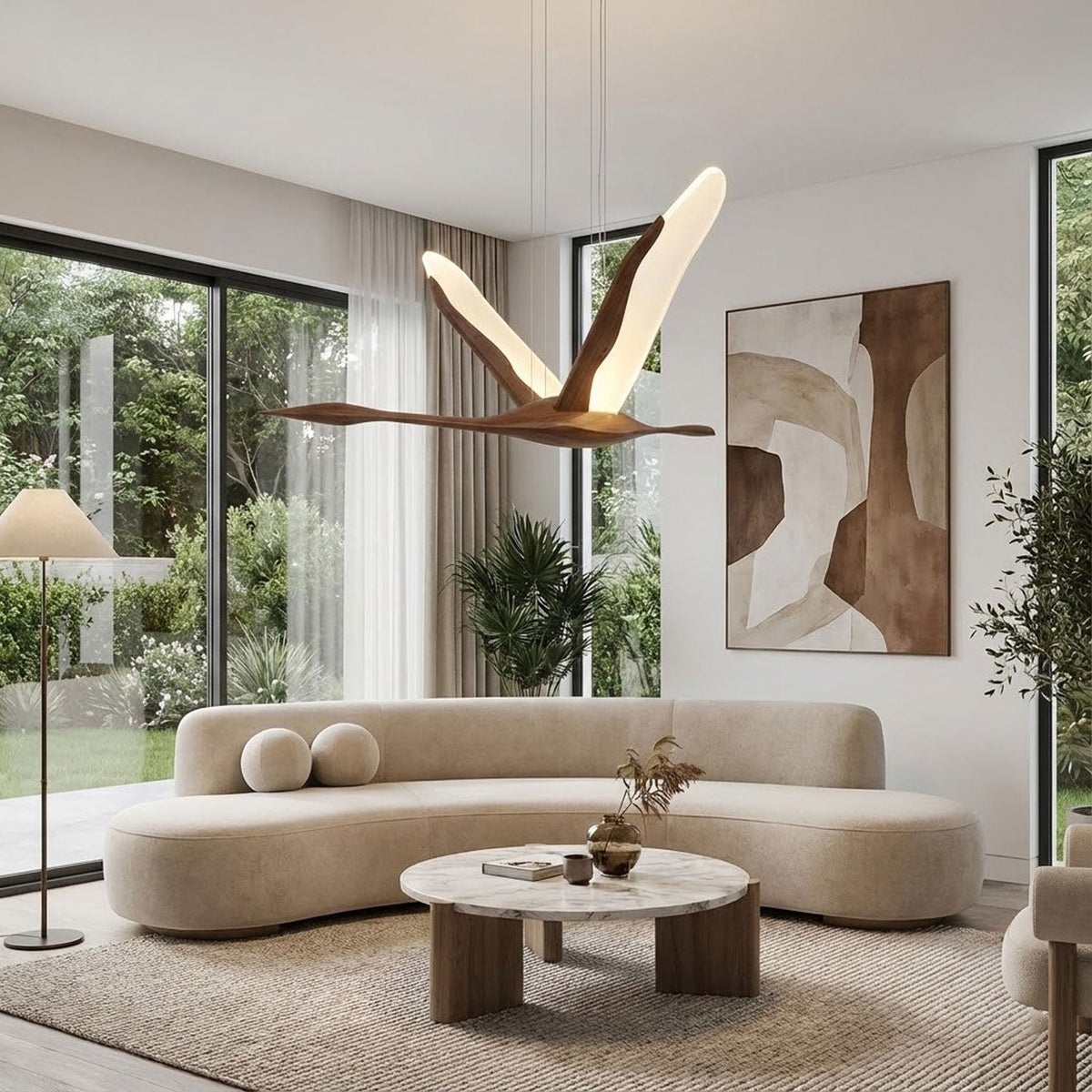Solitude Crane Pendant Light – Modern Wood LED Chandelier
