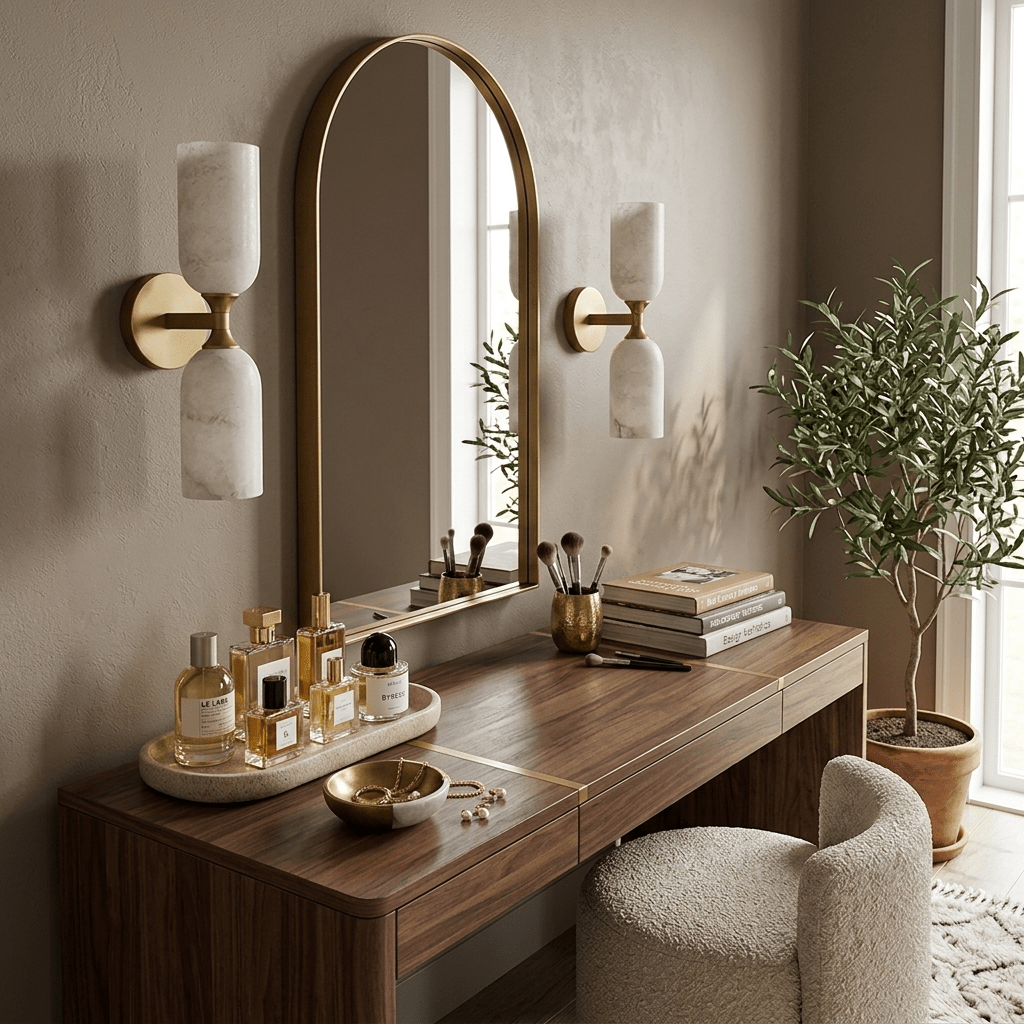 Solmira Twin Alabaster Wall Sconce in Brushed Brass
