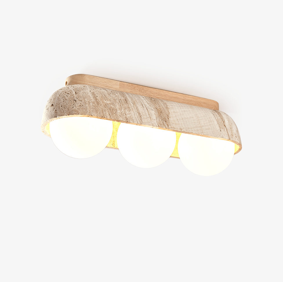 Solstice Trio Ceiling Light in Yellow Travertine and Wood