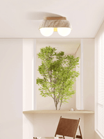 Solstice Trio Ceiling Light in Yellow Travertine and Wood