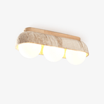 Solstice Trio Ceiling Light in Yellow Travertine and Wood