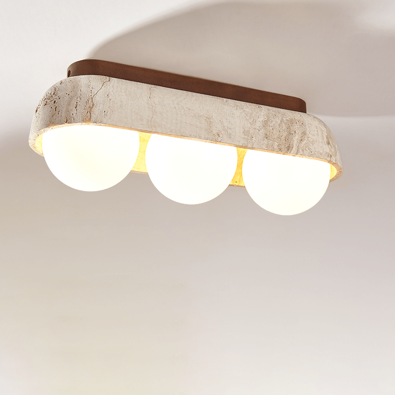 Solstice Trio Ceiling Light in Yellow Travertine and Wood
