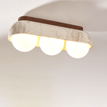 Solstice Trio Ceiling Light in Yellow Travertine and Wood