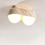 Solstice Trio Ceiling Light in Yellow Travertine and Wood