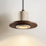 Solstice Core Travertine Pendant Light with Walnut Accent