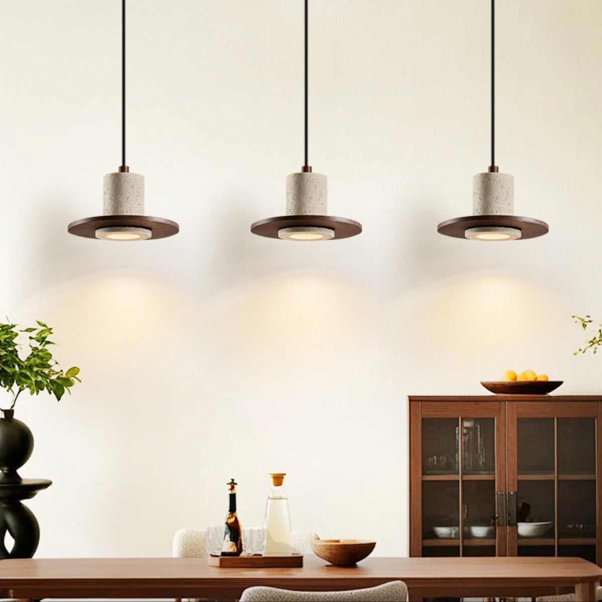 Solstice Core Travertine Pendant Light with Walnut Accent