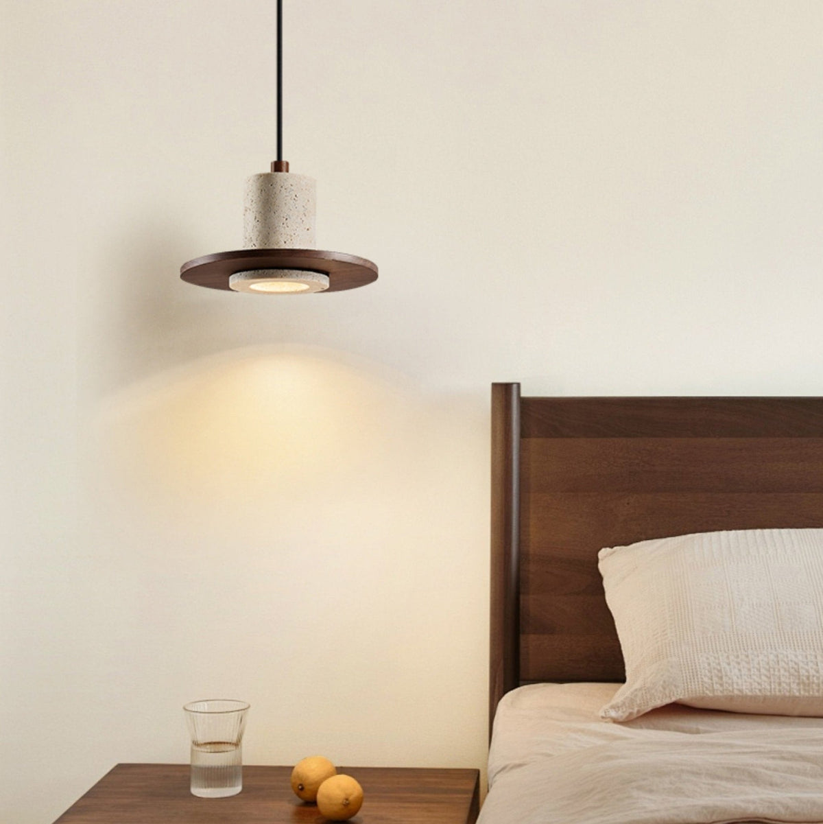 Solstice Core Travertine Pendant Light with Walnut Accent