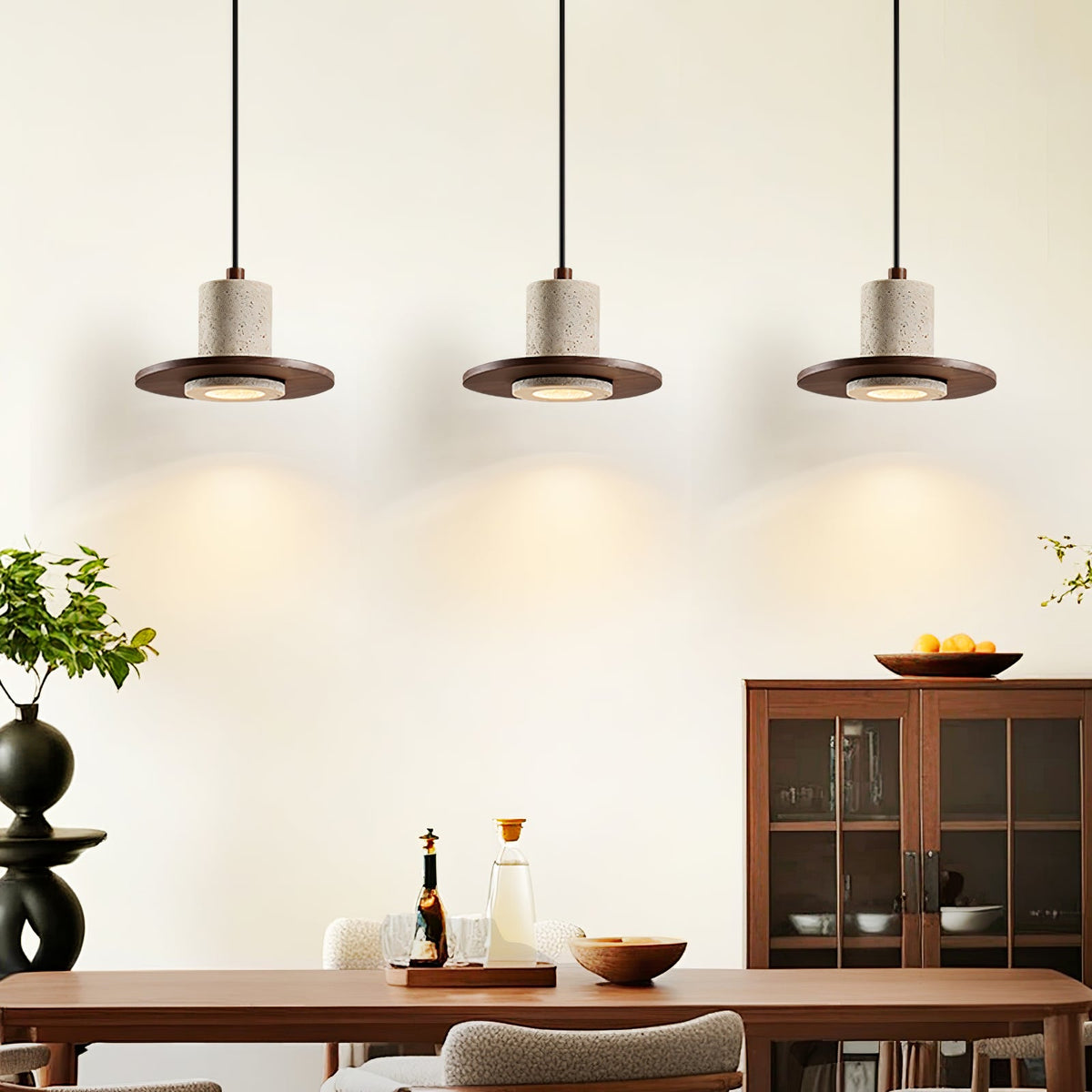 Solstice Core Travertine Pendant Light with Walnut Accent