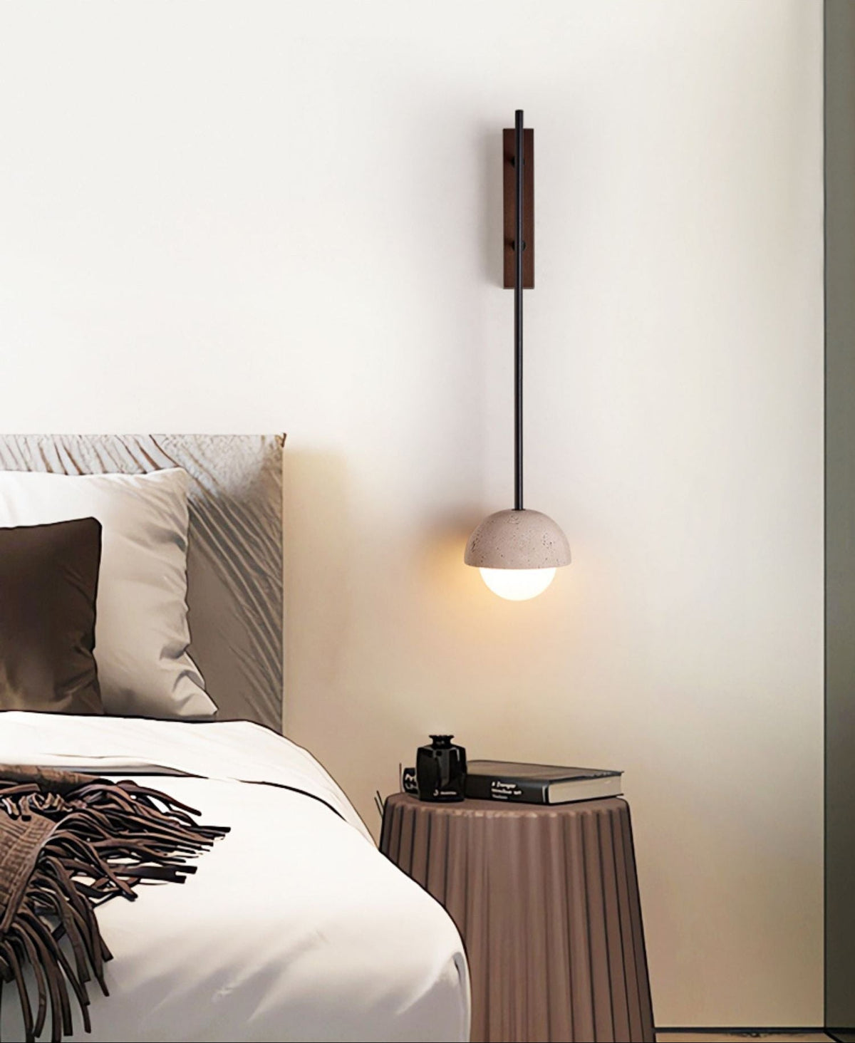 Solstice Linea Wall Sconce in Travertine and Walnut