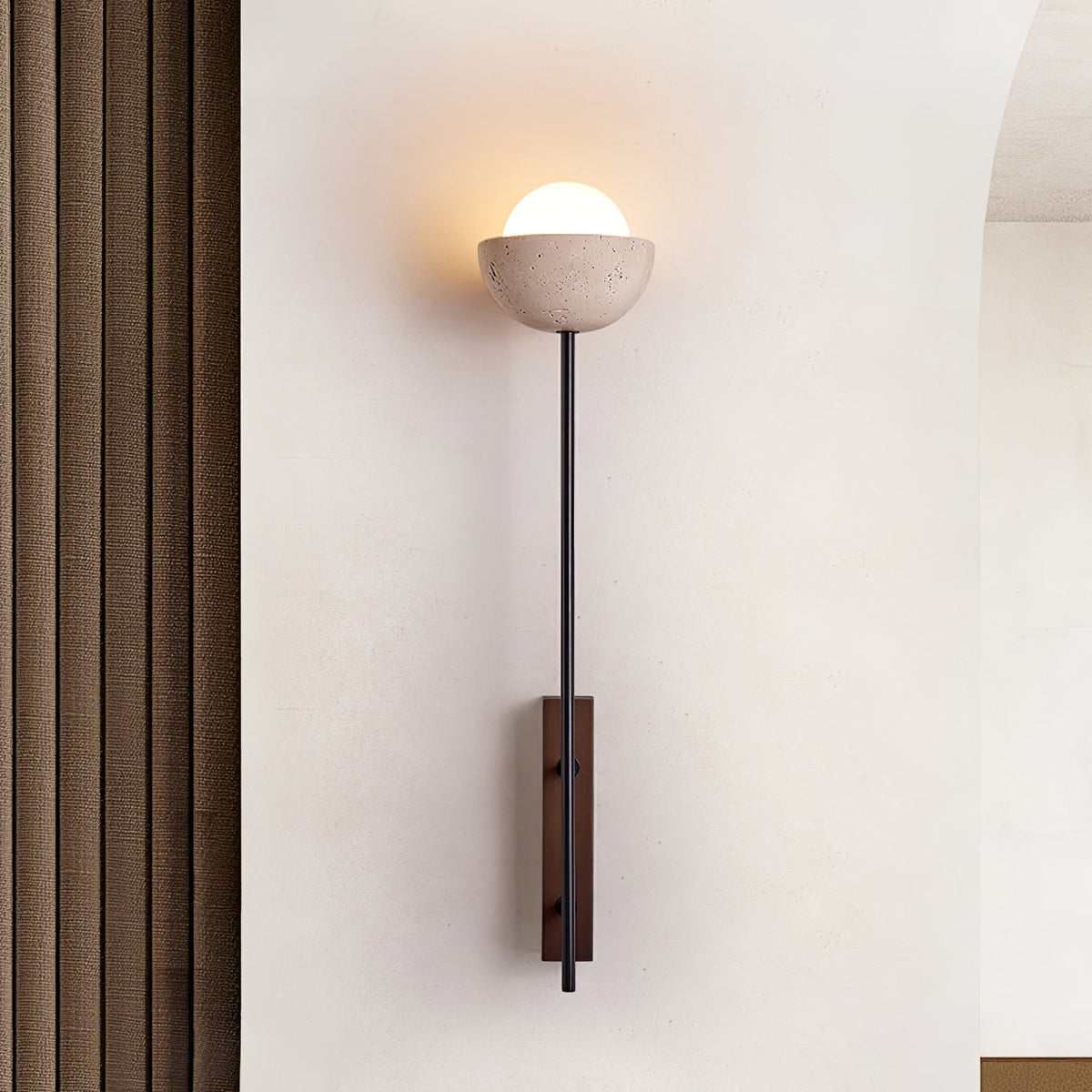 Solstice Linea Wall Sconce in Travertine and Walnut