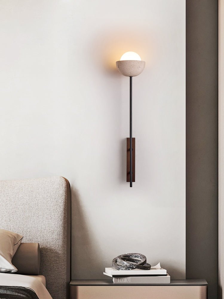 Solstice Linea Wall Sconce in Travertine and Walnut