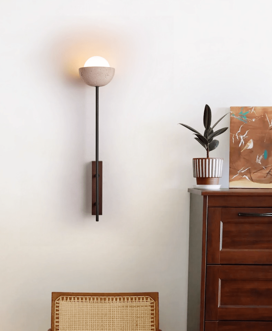 Solstice Linea Wall Sconce in Travertine and Walnut