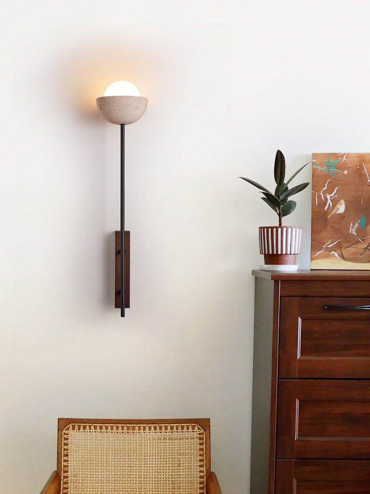 Solstice Linea Wall Sconce in Travertine and Walnut