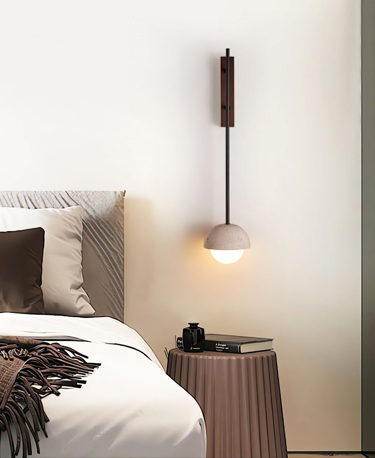 Solstice Linea Wall Sconce in Travertine and Walnut