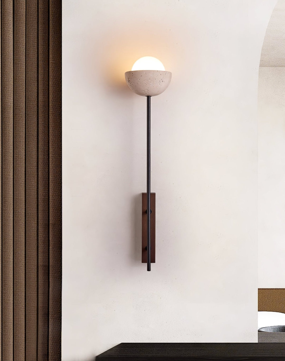 Solstice Linea Wall Sconce in Travertine and Walnut