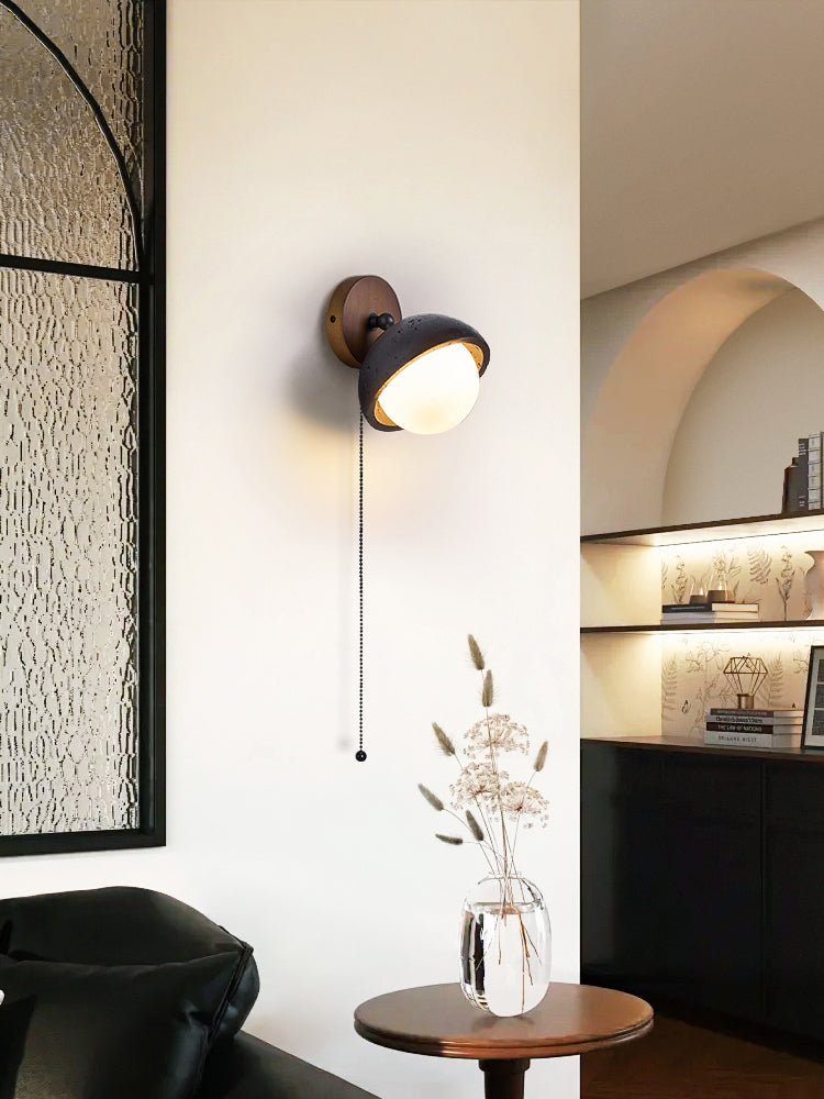 Solstice Pivot Wall Sconce in Black Travertine and Walnut