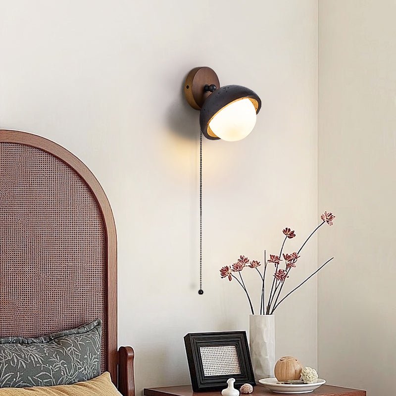 Solstice Pivot Wall Sconce in Black Travertine and Walnut