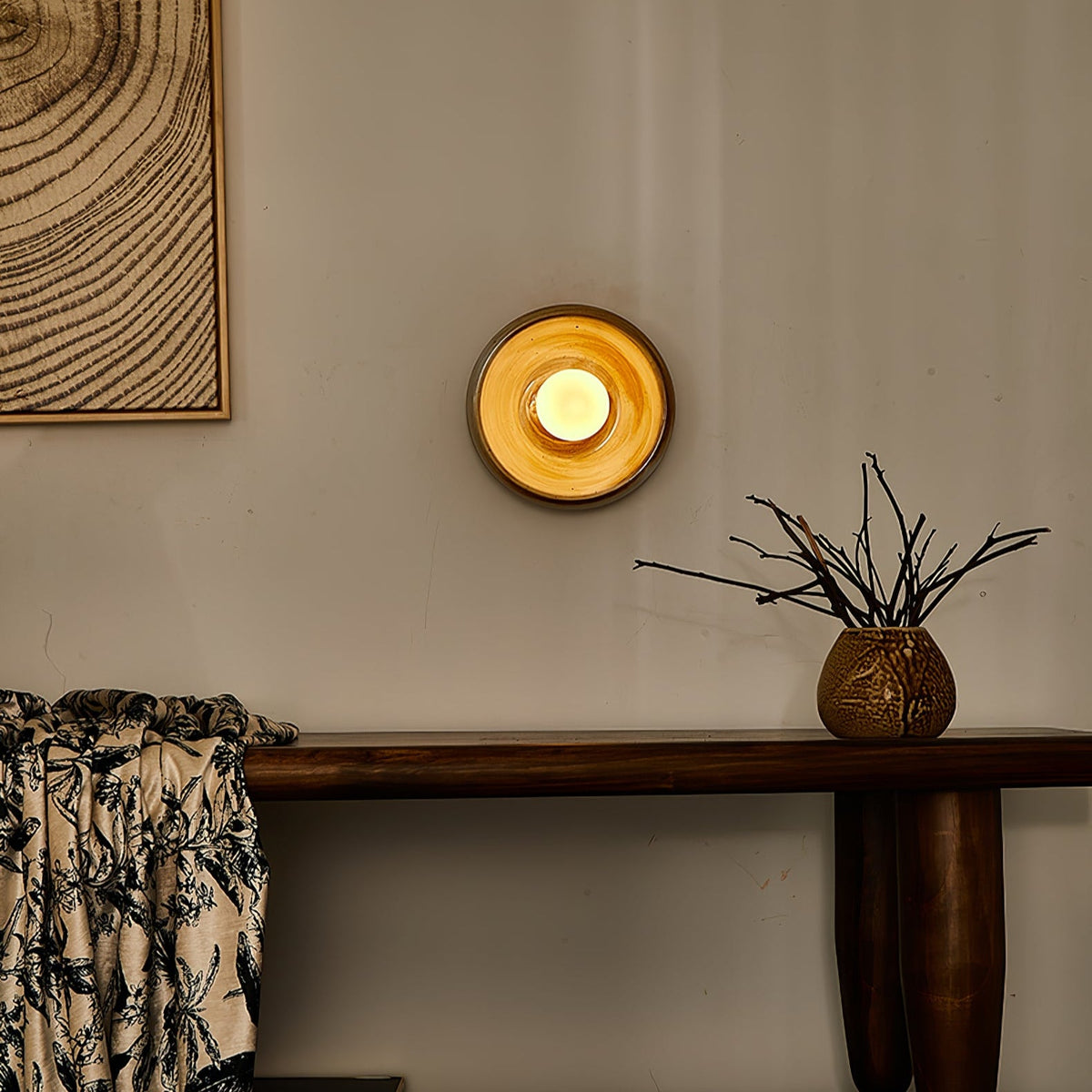 Solstice Swirl Ceramic Wall Sconce with Glowing Orb