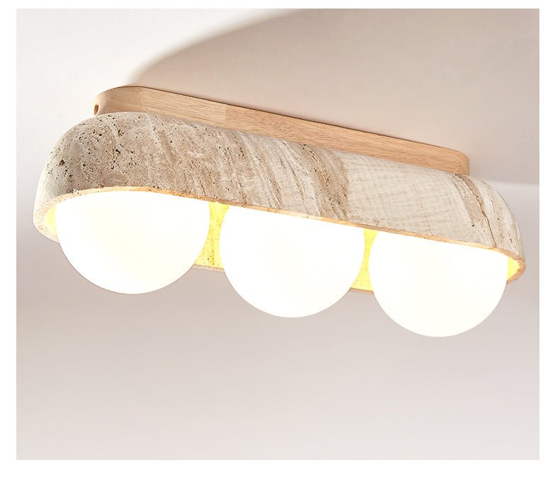 Solstice Trio Ceiling Light in Yellow Travertine and Wood