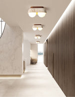 Solstice Trio Ceiling Light in Yellow Travertine and Wood