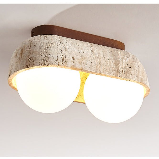 Solstice Trio Ceiling Light in Yellow Travertine and Wood
