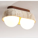 Solstice Trio Ceiling Light in Yellow Travertine and Wood