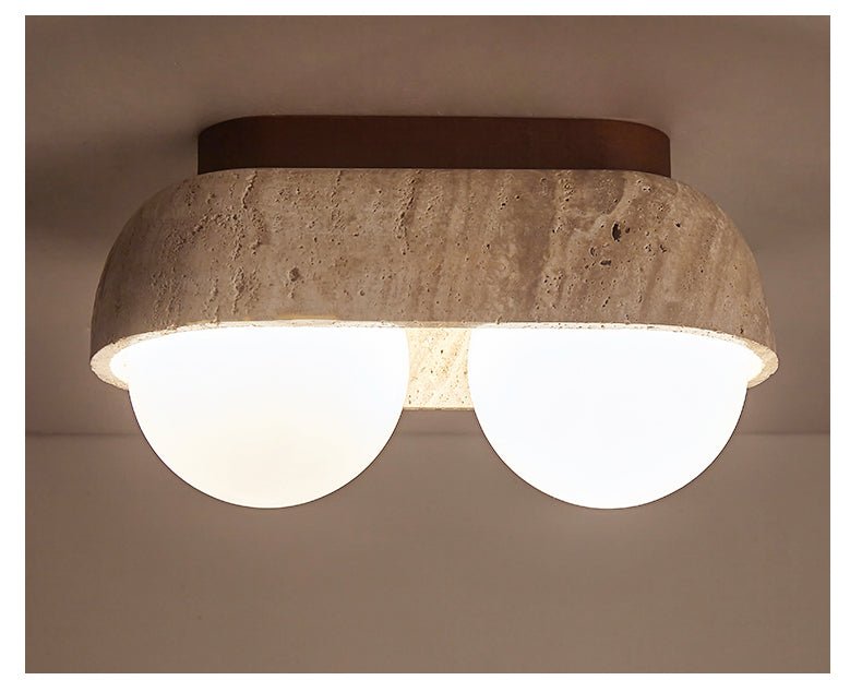 Solstice Trio Ceiling Light in Yellow Travertine and Wood