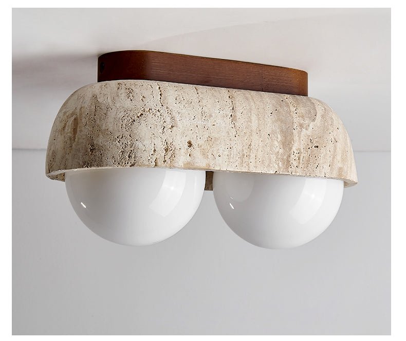 Solstice Trio Ceiling Light in Yellow Travertine and Wood
