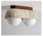 Solstice Trio Ceiling Light in Yellow Travertine and Wood