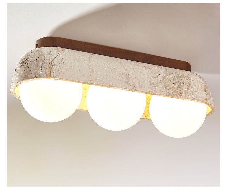 Solstice Trio Ceiling Light in Yellow Travertine and Wood