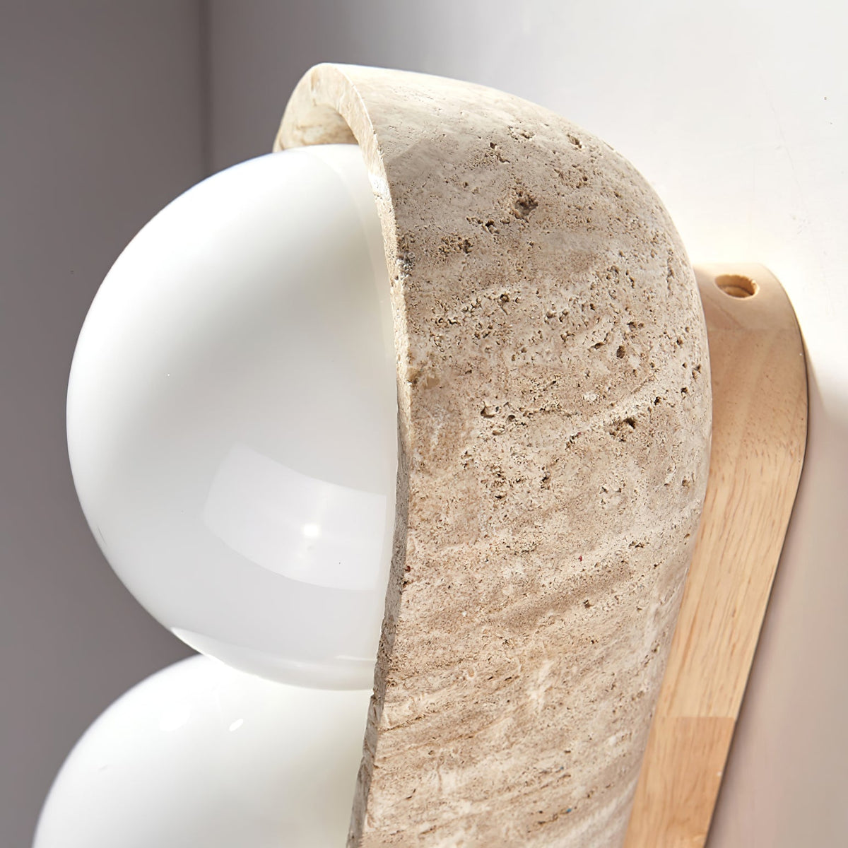 Solstice Trio Wall Sconce in Travertine and Wood – Modern Ambient Lighting