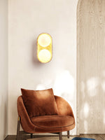 Solstice Trio Wall Sconce in Travertine and Wood – Modern Ambient Lighting