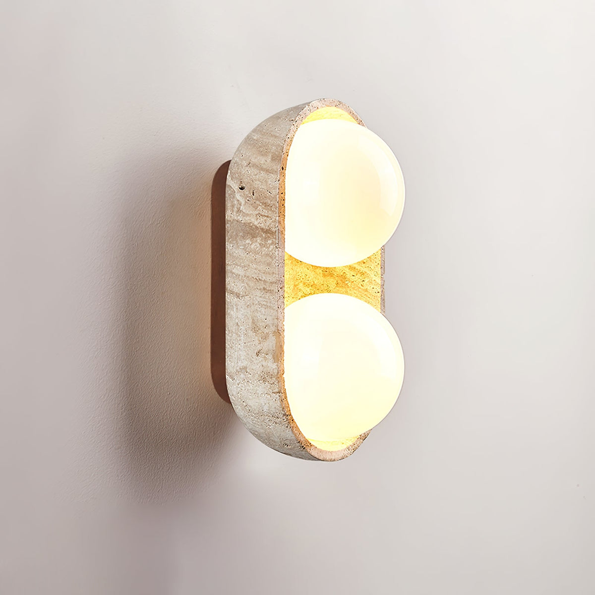Solstice Trio Wall Sconce in Travertine and Wood – Modern Ambient Lighting